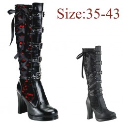 Cross Tied Leather Knee high Platform boots