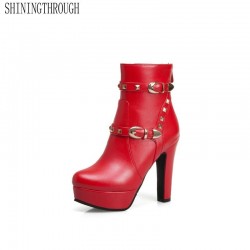 Ladies Shoes High Heels red Ankle Boots