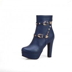 Ladies Shoes High Heels Navy Ankle Boots