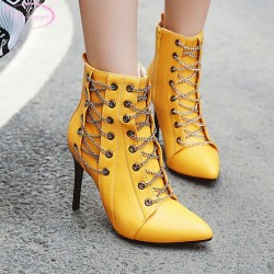 Calle sexy puntiagudas botas de tobillo cadena metlica cremallera negro blanco amarillo rojo azul s