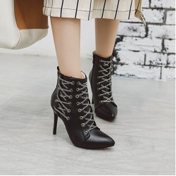 Street sexy pointed toe ankle boots metal chain zipper black white yellow red blue stiletto high-hee