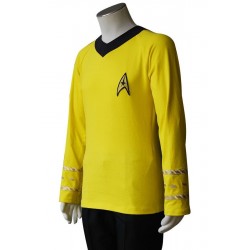 Traje de Cosplay Star TOS Captain Kirk Trek azul oro amarillo T Shirt traje uniforme XS-XXXL