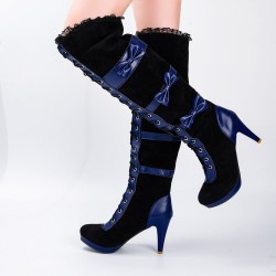 Fashion Women Classic Gothic Boots Cosplay Black Vegan Leather Over Knee Lolita Bows Ankle Punk Boot