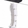 Womens Genuine Leather Lace Up Strappy Zip Over Knee Thigh Boots High Stilettos Heel Shoes Belt Buck