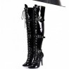 Womens Genuine Leather Lace Up Strappy Zip Over Knee Thigh Boots High Stilettos Heel Shoes Belt Buck