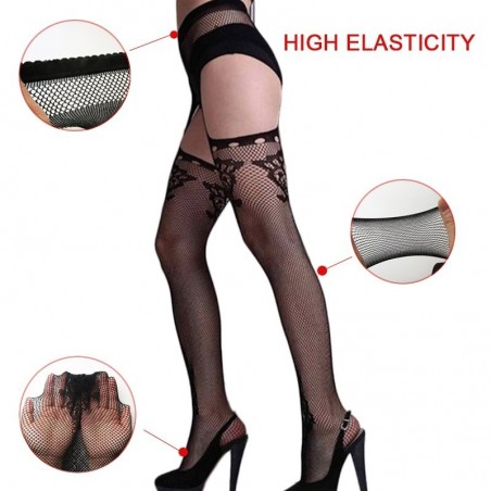 Lencera Sexy para mujer medias elsticas a rayas medias altas de red negras transparentes pantim