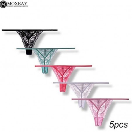 Moxeay 5 uds mujeres mujer sexy G-String encaje Floral bragas tangas transparente encaje T Back Pan