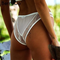 BerryGo Black lace panties women briefs Sexy lingerie female intimates Transparent mesh lingerie Low