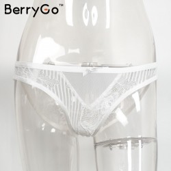 BerryGo Black lace panties women briefs Sexy lingerie female intimates Transparent mesh lingerie Low