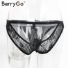 BerryGo Black lace panties women briefs Sexy lingerie female intimates Transparent mesh lingerie Low