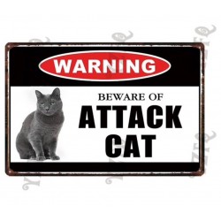 Seal de advertencia cuidado con el gato de ataque decorativo Shabby Chic Metal estao signo pared B