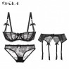 Embroidery Lingerie Set Women 12 Cup White Sexy Bra Set 3 Piece BraPantiesGarter Lace Brassiere T