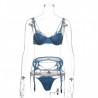 Sexy Lingerie Ultra-thin Transparent Bra Set with Crystal Chain Lace Bra Set 3pcsset BraT