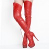 LAIGZEM SEXY Mujer muslo botas altas de cuero de imitacin botas de plataforma de tacn trasero crem