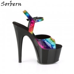 Sorbern Arco Iris negro stripper pole dance Sandalias Zapatos de verano 17cm tacones altos zapatos d