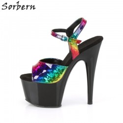 Sorbern Arco Iris negro stripper pole dance Sandalias Zapatos de verano 17cm tacones altos zapatos d