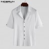 Moda tendencia hombres Color slido media manga solapa camisa de vestir Casual elegante Delgado Bot