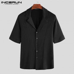 Moda tendencia hombres Color slido media manga solapa camisa de vestir Casual elegante Delgado Bot