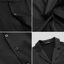 Fashion Trend Men Solid Color Half Sleeve Lapel Casual Dress Shirt Elegant Slim Fitness Button Mens