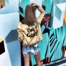 Harajuku otoo chaqueta de bombardero para mujer abrigo de mujer Crown Queen estampado de manga larg