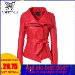 Nueva chaqueta de cuero AORRYVLA para Primavera color rojo cuello vuelto longitud corta Estilo D