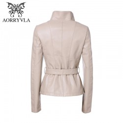 Nueva chaqueta de cuero AORRYVLA para Primavera color rojo cuello vuelto longitud corta Estilo D