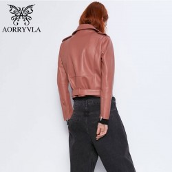 AORRVLA 2020 nueva coleccin chaqueta de cuero para mujer chaqueta de piel sinttica con cuello vue