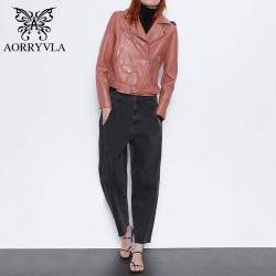 AORRVLA 2020 nueva coleccin chaqueta de cuero para mujer chaqueta de piel sinttica con cuello vue