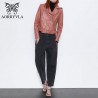 AORRVLA 2020 nueva coleccin chaqueta de cuero para mujer chaqueta de piel sinttica con cuello vue