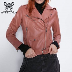 AORRVLA 2020 nueva coleccin chaqueta de cuero para mujer chaqueta de piel sinttica con cuello vue