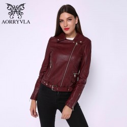 Chaqueta de piel sinttica AORRYVLA 2019 con cuello vuelto y cremalleras para abrigo de motociclista