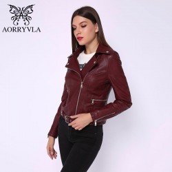 Chaqueta de piel sinttica AORRYVLA 2019 con cuello vuelto y cremalleras para abrigo de motociclista