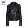 Faux PU Leather Jacket Women Turn-Down Collar