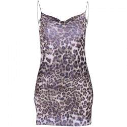 Toplook leopard Dresses women mesh see-through side open print spaghetti straps sexy mini dress back