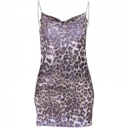 Toplook vestidos de leopardo para mujer malla transparente estampado lateral abierto tirantes fi