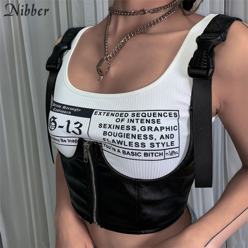 Punk print crop tops womens