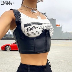 Nibber blanco negro bsico Punk print crop tapas para mujer camisetas sin mangas 2019 verano salvaje