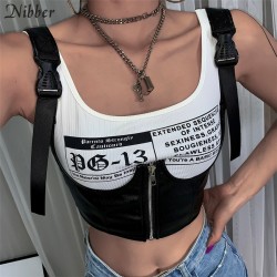 Punk print crop tops womens