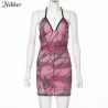 NIBBER Rosa lazo sexy verano vacaciones mujeres mini vestido de hombro con cordones ropa Casual para