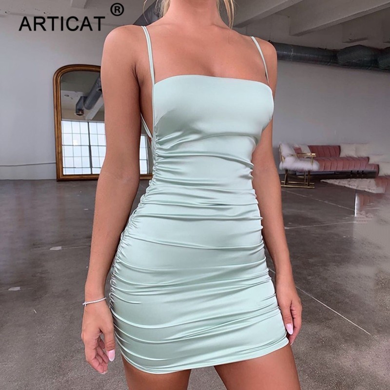 Spaghetti Strap Mini Satin Dress