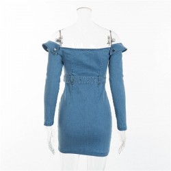 Vestido de mezclilla de moda para mujer minivestido Sexy de cintura alta con cremallera ceido azul