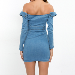 Vestido de mezclilla de moda para mujer minivestido Sexy de cintura alta con cremallera ceido azul