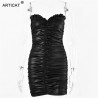 Ruffles Off Shoulder Sexy Leather Dress Women Black Backless Bodycon Christmas Dress Short P