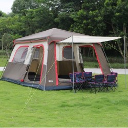 Landwolf Brown colour Ultra-large  10  person double layer outdoor 2 living rooms and 1 hall family camping