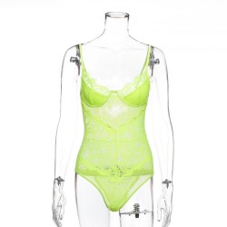 Ellolace Neon Lace Mesh Elegant Bodysuit Women Female Jumpsuit Backless Transparent Sexy bodycon Bod