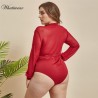 Plus Size long sleeve lace bodysuit transparent