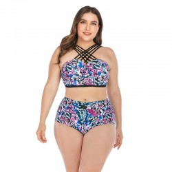 New Lady Plus Size Swimsuit Beachwear Swimming Suit Women Tankini Printed Strappy High Waist Swimwea