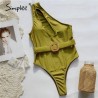 Simplee un hombro traje de bao ahuecado traje de bao estampado vintage bikini 2020 de corte alto d