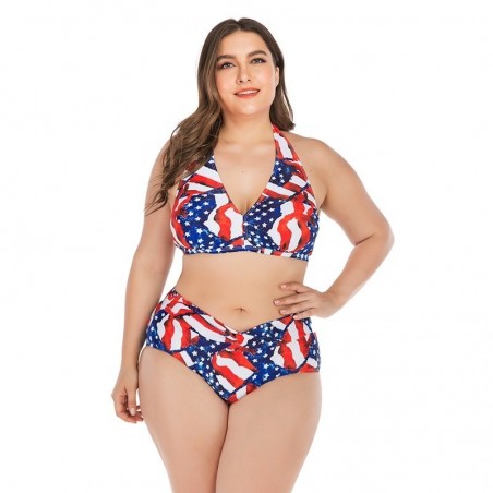 Mujer Tankini estampado Halter Top alta cintura Bikini traje de bao seora alambre gratis sujetador