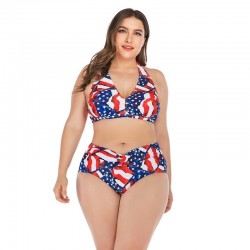 Mujer Tankini estampado Halter Top alta cintura Bikini traje de bao seora alambre gratis sujetador